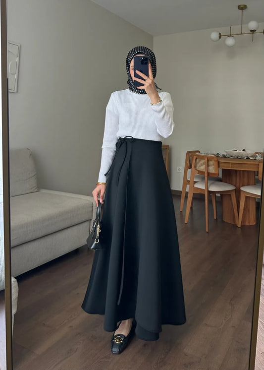 Yandan Bağlamalı Scuba Etek Siyah